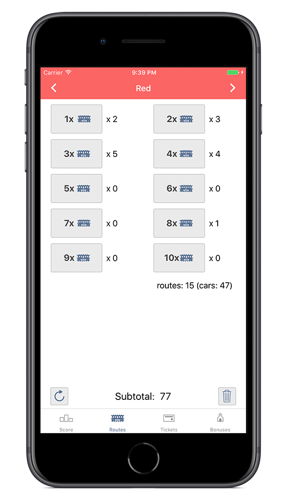 Routes Score Screen